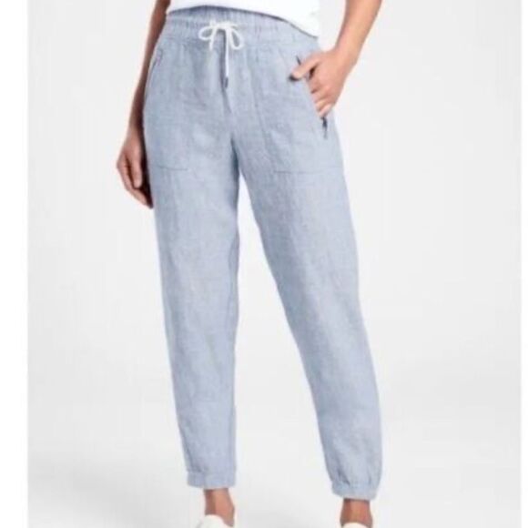 NWOT Women's Athleta Cabo Chambray Blue Linen Joggers Pants Size 12 - Picture 5 of 7